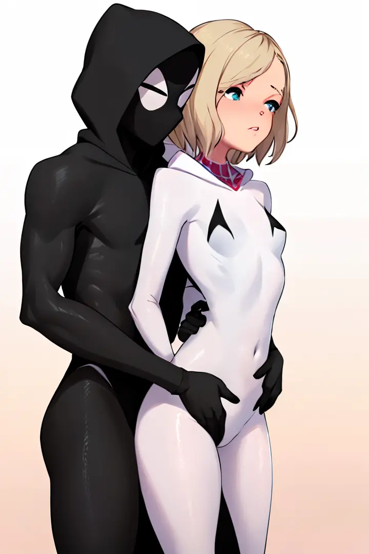 young girl spider-gwen gwen stacy skin-tight plugsuit fetish magazine into the spiderverse, group sex, multiple boys, explicit sexual images, faceless, hood, mask, hero mask, hardcore. rape, forced, grabbing, ultra detailed, small perky petite tits, slende...