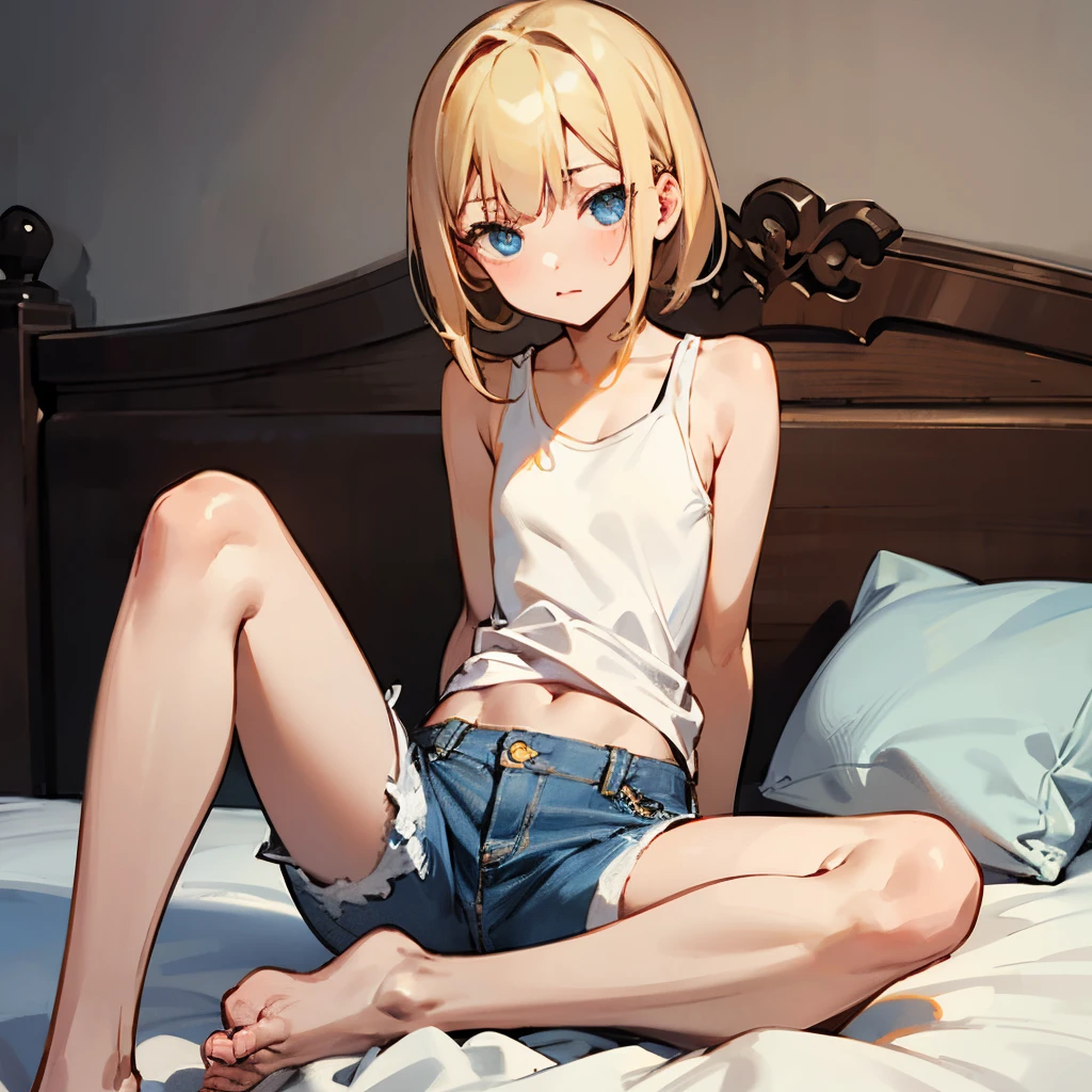 Anime girl sitting on a bed with her legs crossed - SeaArt AI