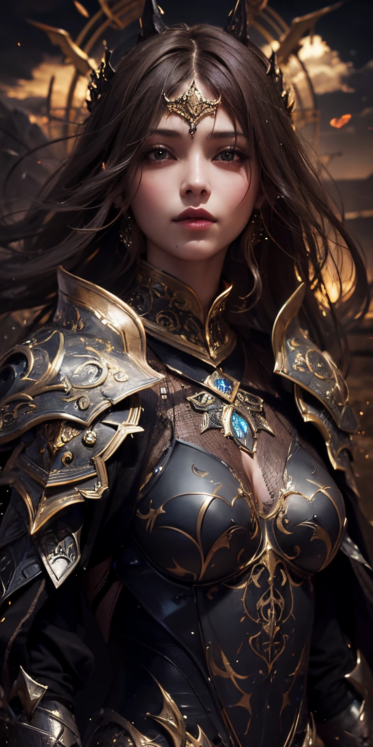 Beauty girl in darker full armor, ultra detailed artistic photography midnight aura