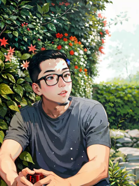 there is a boy in front of a bush,portait photo profile picture, candid picture, very clear picture, with accurate face, aesthet...