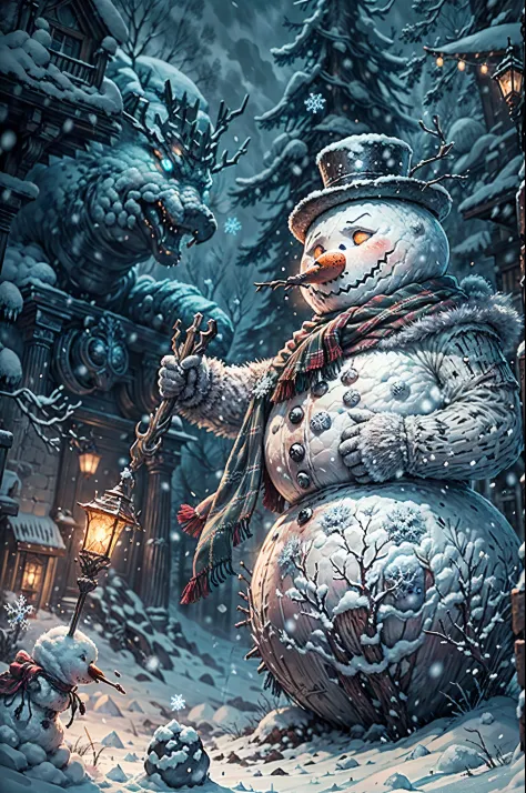 snowman boss,grandiose and majestic snowman,imposing and powerful snowman,dominant and formidable snowman,snowman with a command...