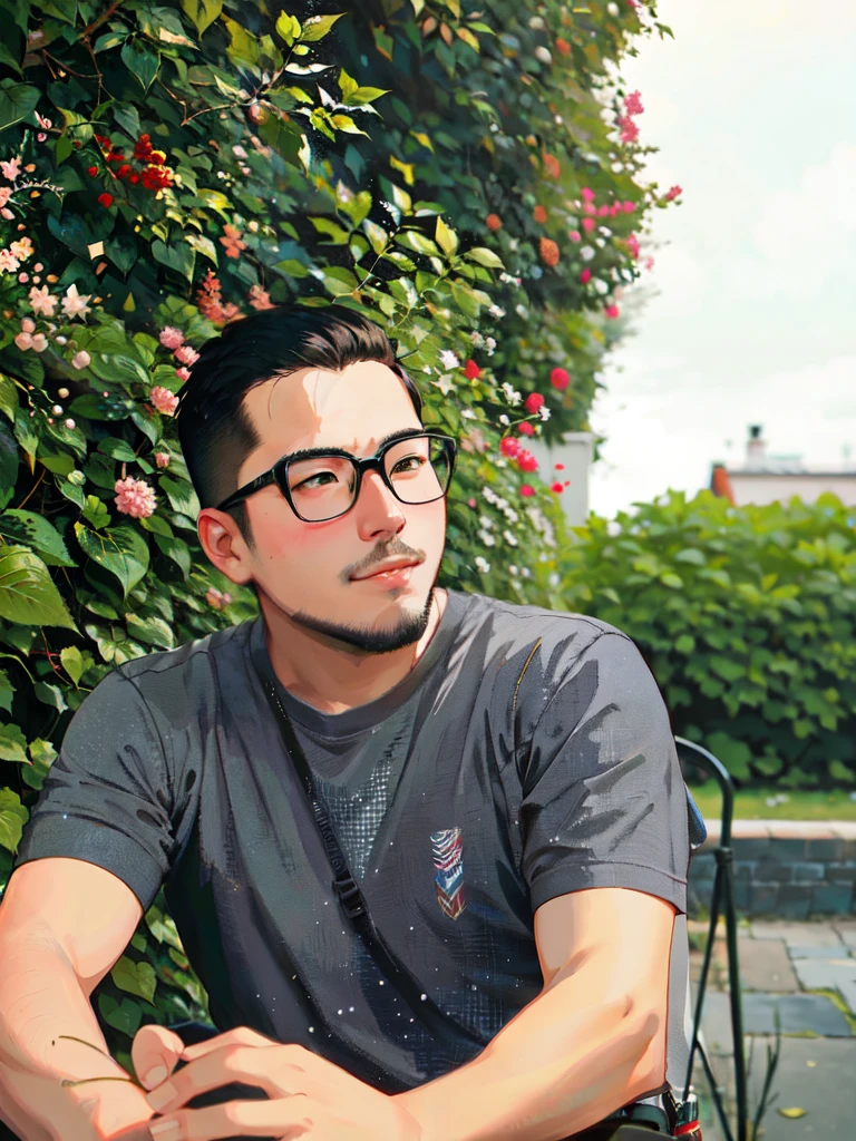 there is a 25 year old guy in front of a bush, portrait photo profile picture, candid picture, very clear picture, with accurate face, aesthetic, photo taken with Cannon 5d, masterpiece, inspired by Kuvshinov Ilya, lariennechan, Yenkoes, Nashimanga