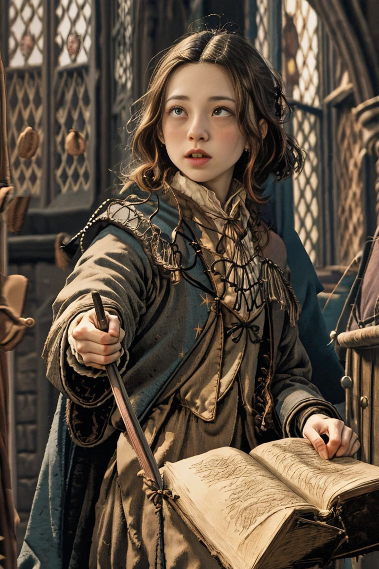 (plan très large:1.5), 1fille, (seulement:1.5), une belle photo de Gimmy Weasley, ginwea1, porter un uniforme, chef-d&#39;œuvre, Photoréaliste, détaillé, 4k, HDR, backLumièreing, Lumière, Photo couleur brute, Peau douce, cheveux roux, détaillé face, yeux bleus, écharpe rayée, jupe courte plissée, Robe noire, médiéval, (Gryffondor:1.4), (Ahegao:1.5), (ahg1:.5), (Yeux roulants :1.5),