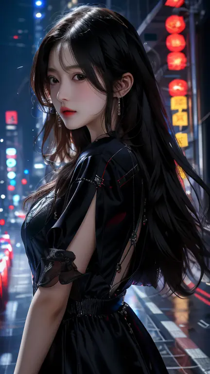 Ultra HD, The 8k quality, girl with, Very long hair, black blur dress, Detailed eyes, Front capture, unreal enginee 5,