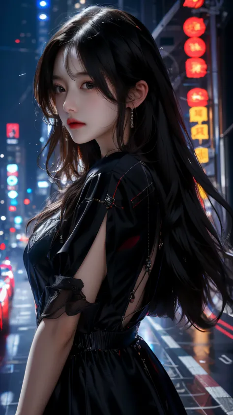 Ultra HD, The 8k quality, girl with, Very long hair, black blur dress, Detailed eyes, Front capture, unreal enginee 5,