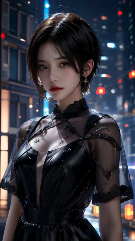 Ultra HD, The 8k quality, girl with, a pixie cut, black blur dress, Detailed eyes, Front capture, unreal enginee 5, medium breas...