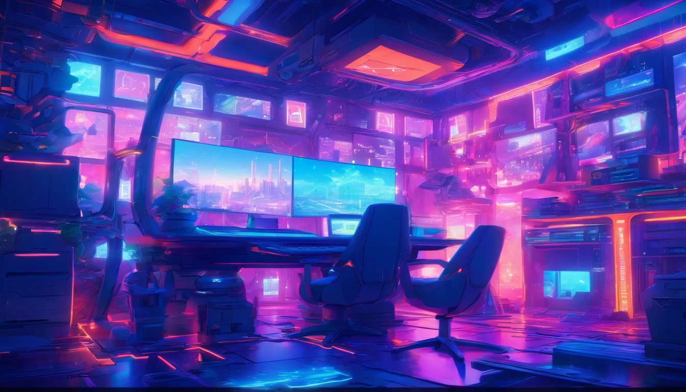 there is a computer desk with a monitor and a chair in front of it, futuristic interior, futuristic room, retro futuristic apartment, futuristic room background, futuristic looking living room, futuristic architectural art, desktopography, sci - fi interior, detailed futuristic architecture, gorgeous 3d render, origami studio 3 design, rendered in lumion pro, stunning 3 d render