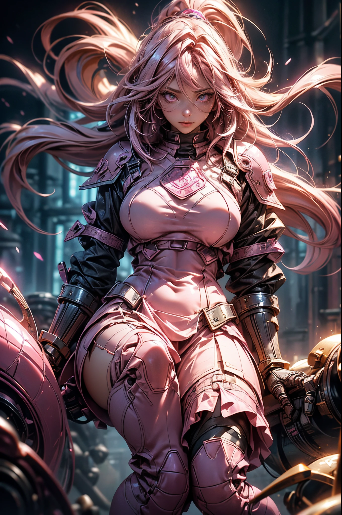 a pinkhaired scandinavian girl with half plate armor and frilly skirt over a skintight bodysuit, (Long pink Hair:1.4), pink Eyes, HDR (High Dynamic Range), Ray Tracing, NVIDIA RTX, Super-Resolution, Subsurface Scattering, Anisotropic Filtering, Depth-Of-Field ,Maximum Clarity And Sharpness, Surface Shading, Two-Tone Lighting