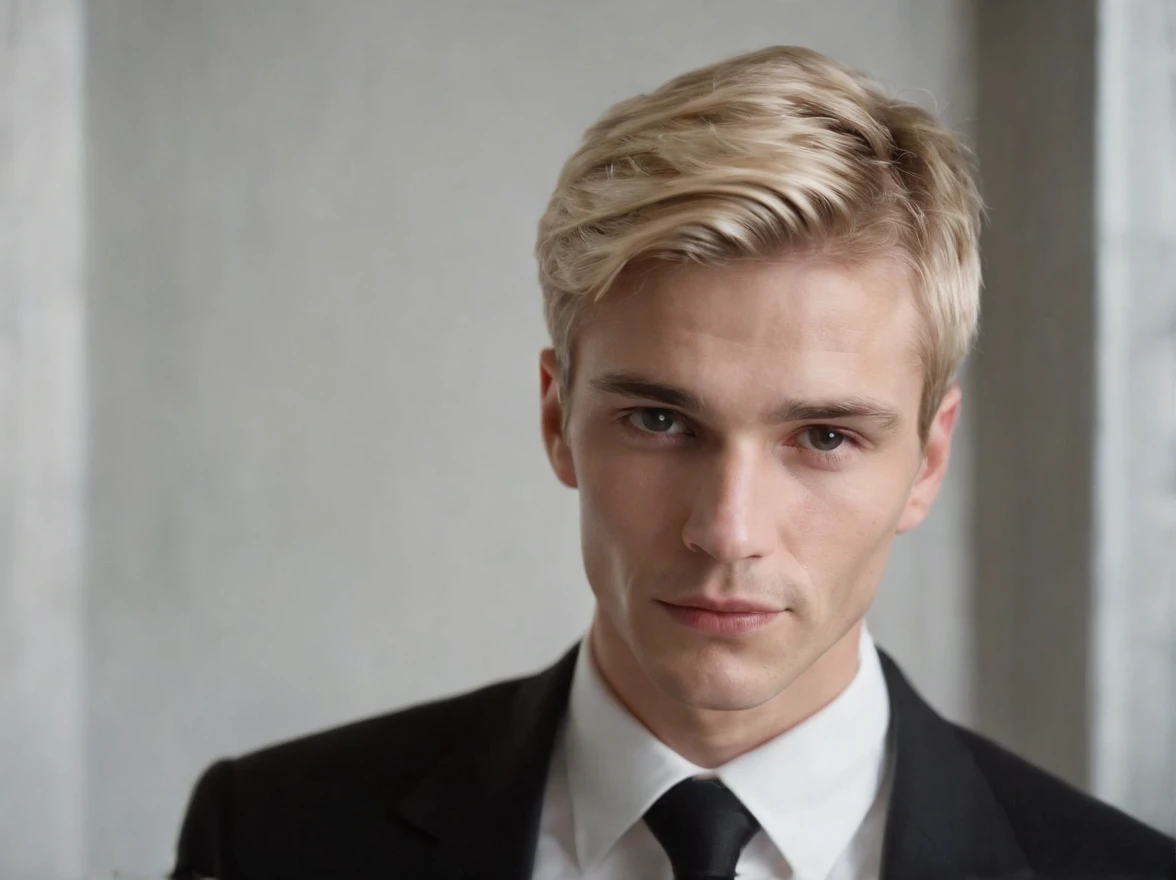 Blond haired man in a suit and tie looking at the camera - SeaArt AI