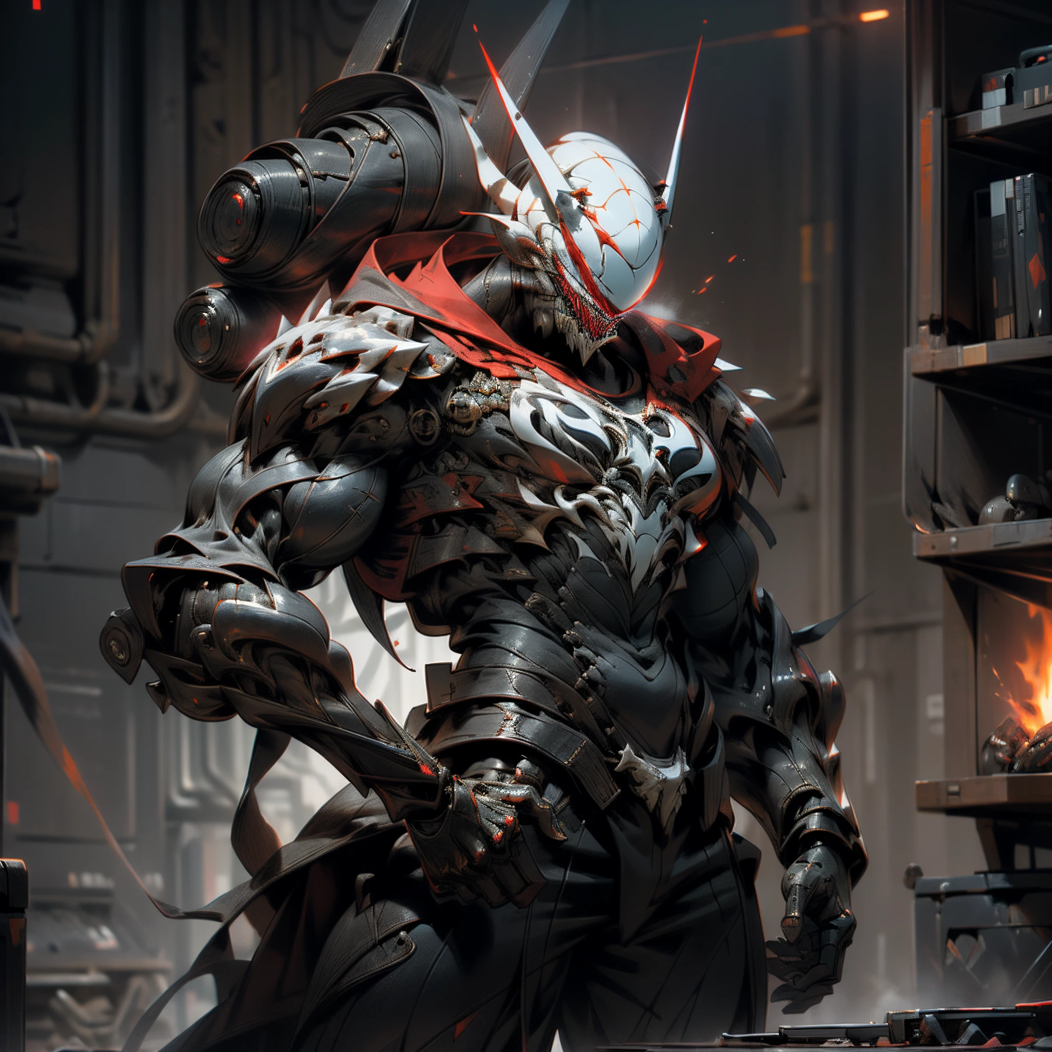 (masterpiece:1.2), best quality,realistic, Cyberworld,there is a man in a red and black costume with a fire demon on his head, carnage, chaos nightmare ❄️ amour venom, venom symbiote, unreal 5 render, trending on artstation 4k, symbiote, octane. trending on artstation, cg artist, octane trending on cgsociety, unreal 5 engine render, unreal engine 4k wallpaper