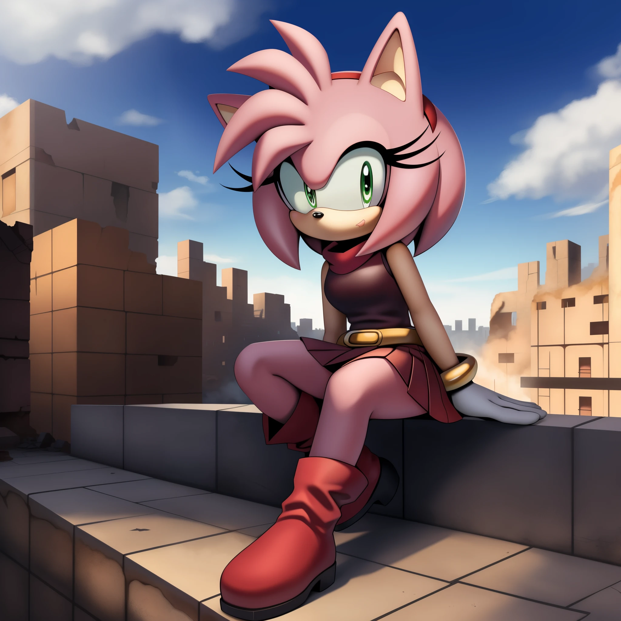 Sonic the hedgehog sitting on a ledge in a city - SeaArt AI