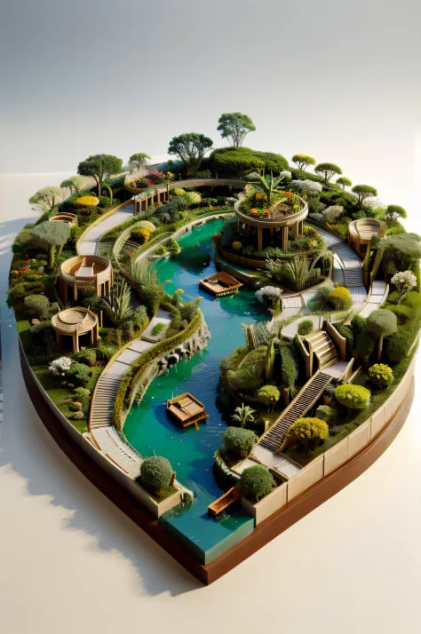 one contains plants，body of water，Micro-landscape model of the pavilion，use chopsticks，Models made from real plants，of a real，Meticulous，The beautiful，fine material