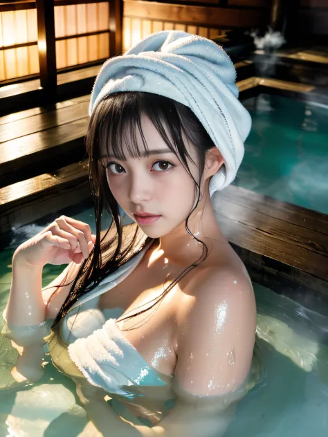 (masterpiece), (best quality:1.4), absurdres, [:intricate details:0.2], 1girl, (naked towel), (geyser, onsen:1.2), moist skin, (...