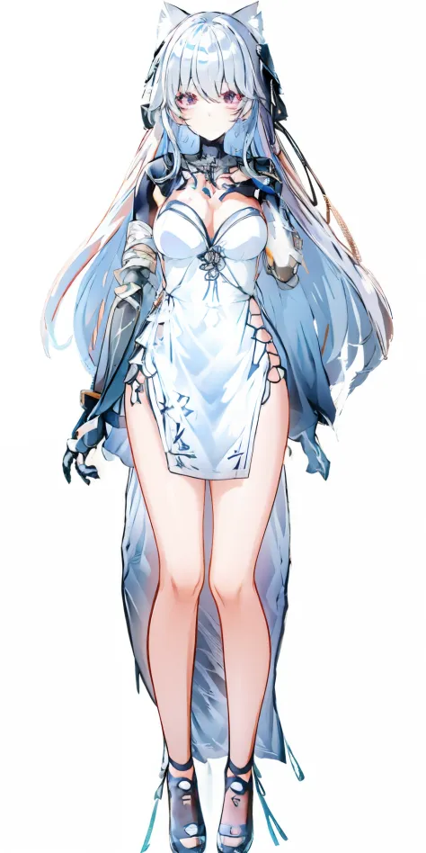 One in a white dress、Anime character of woman with cat ears, Cute anime waifu wearing nice clothes, White dress!! silber hair, azur lane style, Translucent liquid comes from《Azure route》videogame, loli in dress, 《Azure route》人物, from girls, clear outfit de...