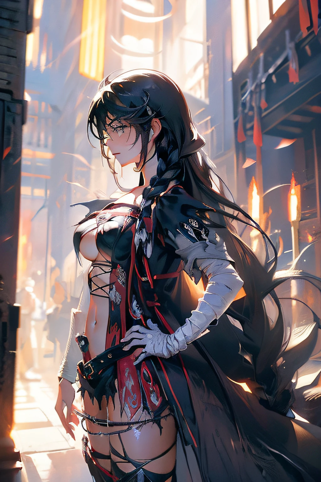 Velvet Crowe, abs, smirk, big boobs, smirk, hands on hips, dungeon, topless