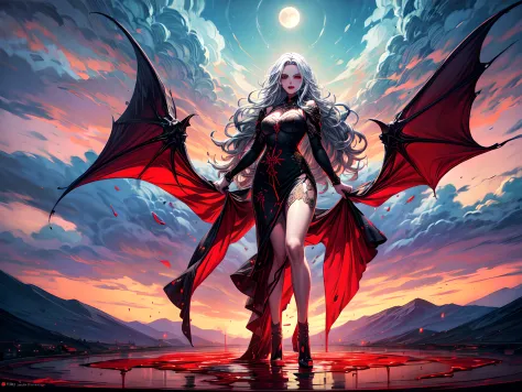 fantasy art, RPG art, photograph, RAW, (Ultra detailed: 1.5), Best Detailed, picture of a female vampire standing in St. Peter in the Vatican, an exquisute beautiful female vampire, full body, (best detailed face: 1.2), (grey skin: 1.2), red lips, (vampiri...