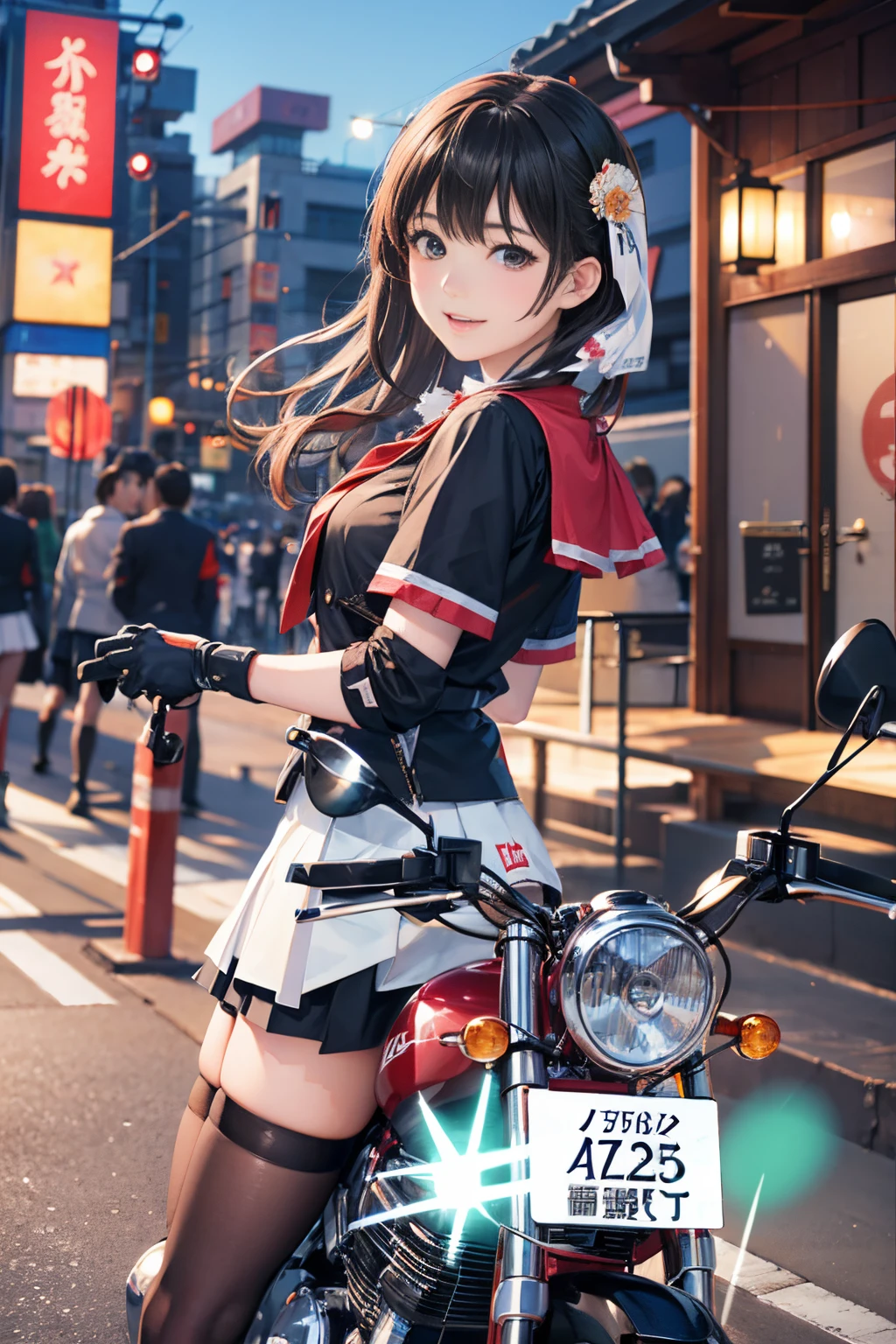 Japan  riding motorcycle,a miniskirt、Beautie、Beautie、lolicon hentai、Beautiful panties、beautiful thigh、beautiful  Girl、Beautie、Happy!!!, , motor cycle,[ photos realistic ]!!, hight resolution,