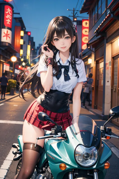 Japan schoolgirl riding motorcycle,a miniskirt、Beautie、Beautie、lolicon hentai、Beautiful panties、beautiful thigh、beautiful  Girl、...