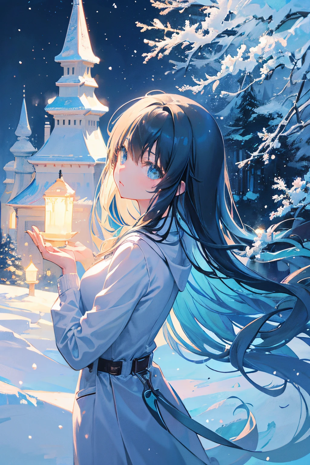 Create exquisite illustrations reminiscent of Makoto Shinkai's style, It has ultra-fine details and top-notch quality. We create captivating illustrations that express the winter spirit, mainly for girls., Inject extraordinary elements, To the pinnacle of nostalgia and fantasy. winter scenery、Imagine a scene decorated with whimsical details like gently falling snowflakes。, A touch of magical atmosphere, And perhaps、A mysterious companion or imaginary creature that accompanies the girl.. Incorporating non-traditional elements that evoke a sense of wonder、Transports viewers to a world where everyday life turns into a magical spectacle。. The whole atmosphere should be very nostalgic, We offer a visual experience that combines winter charm and otherworldly magic.。.