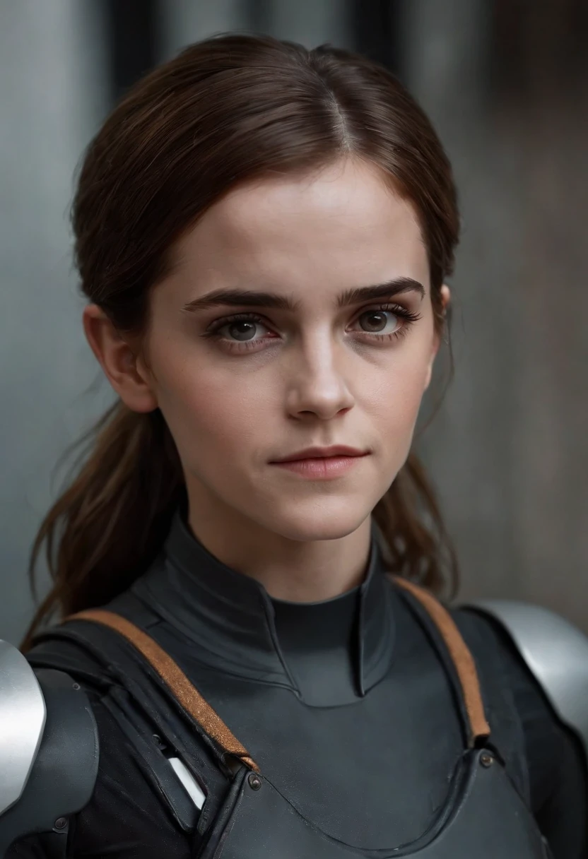 Emma Watson（Emma Watson）Play as a woman with a robot, ::Futuristic cyberpunk style, Realisticstyle, ::n_Digital painting style, Shape parts. deformed face