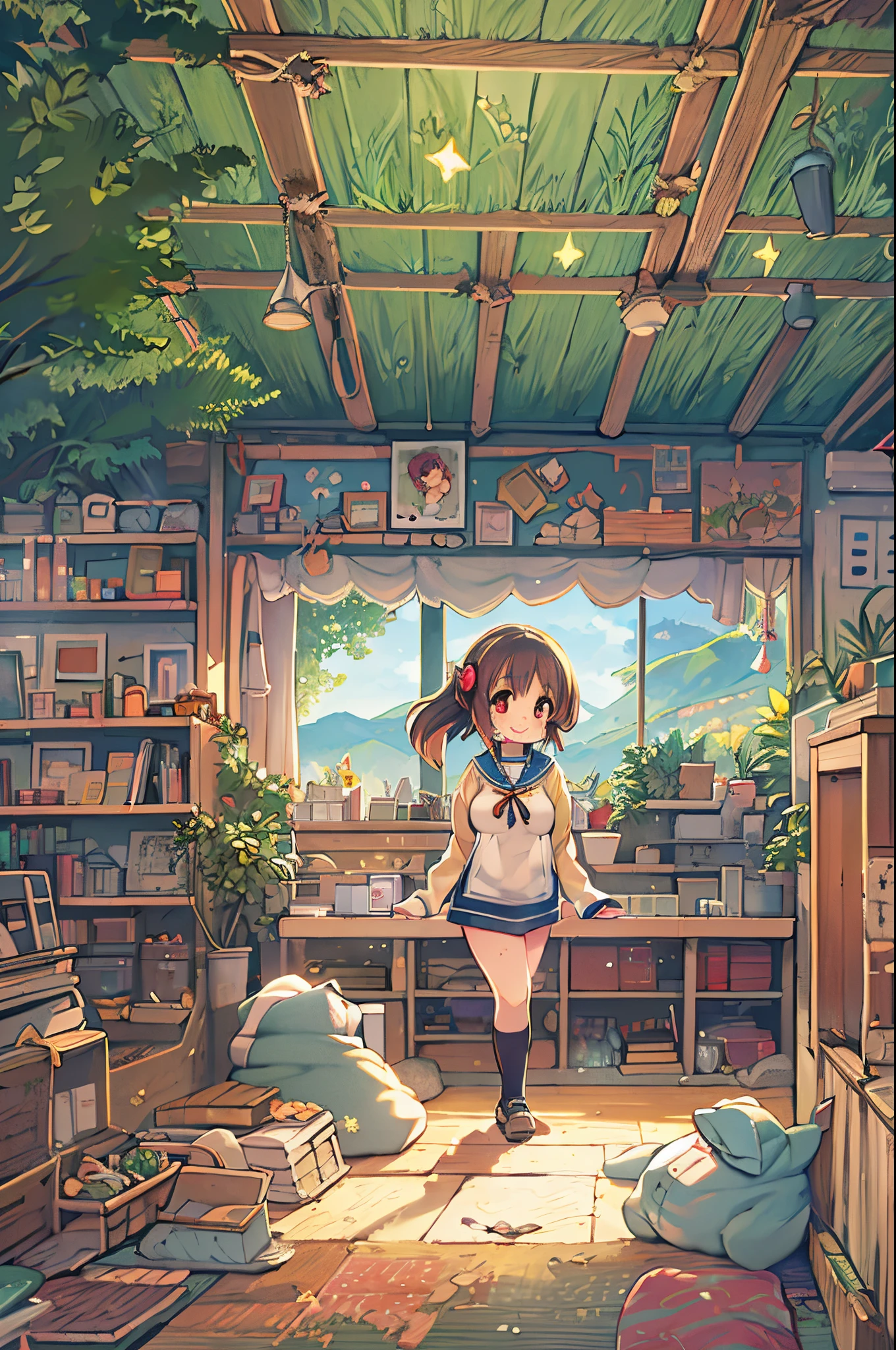 pechos enormes、kawaii、 chica、Una gran sonrisa、bbw、muslo grueso、traseros grandes、Ultramammy,Chibi, hermosa escena de anime, paisajes de anime, fondo animado, hermoso paisaje animado, Hermosas escenas de paz en anime., obra de arte del paisaje、dentro del jardín de infantes、vagabundo-san