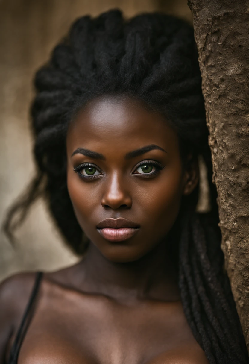 Photographier, absurd, hohe Auflösung, Ultra detailliert,
:d femme noire, gros seins, grüne Augen