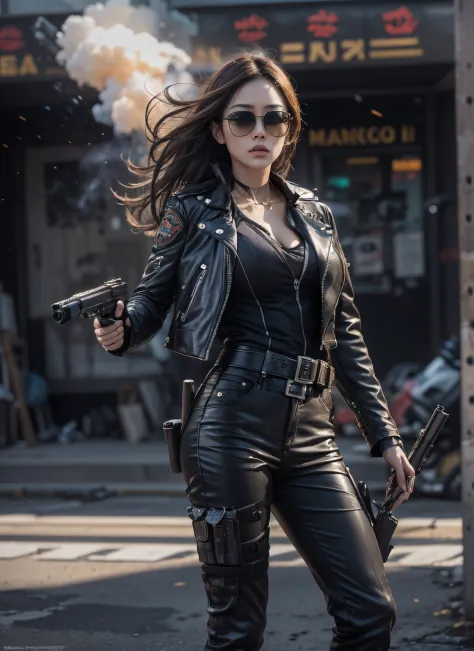 Photoreal Stick、Ultra high definition image quality、​masterpiece、Drama filming, Undercover Agent, Medium-breasted women,Sunglass...
