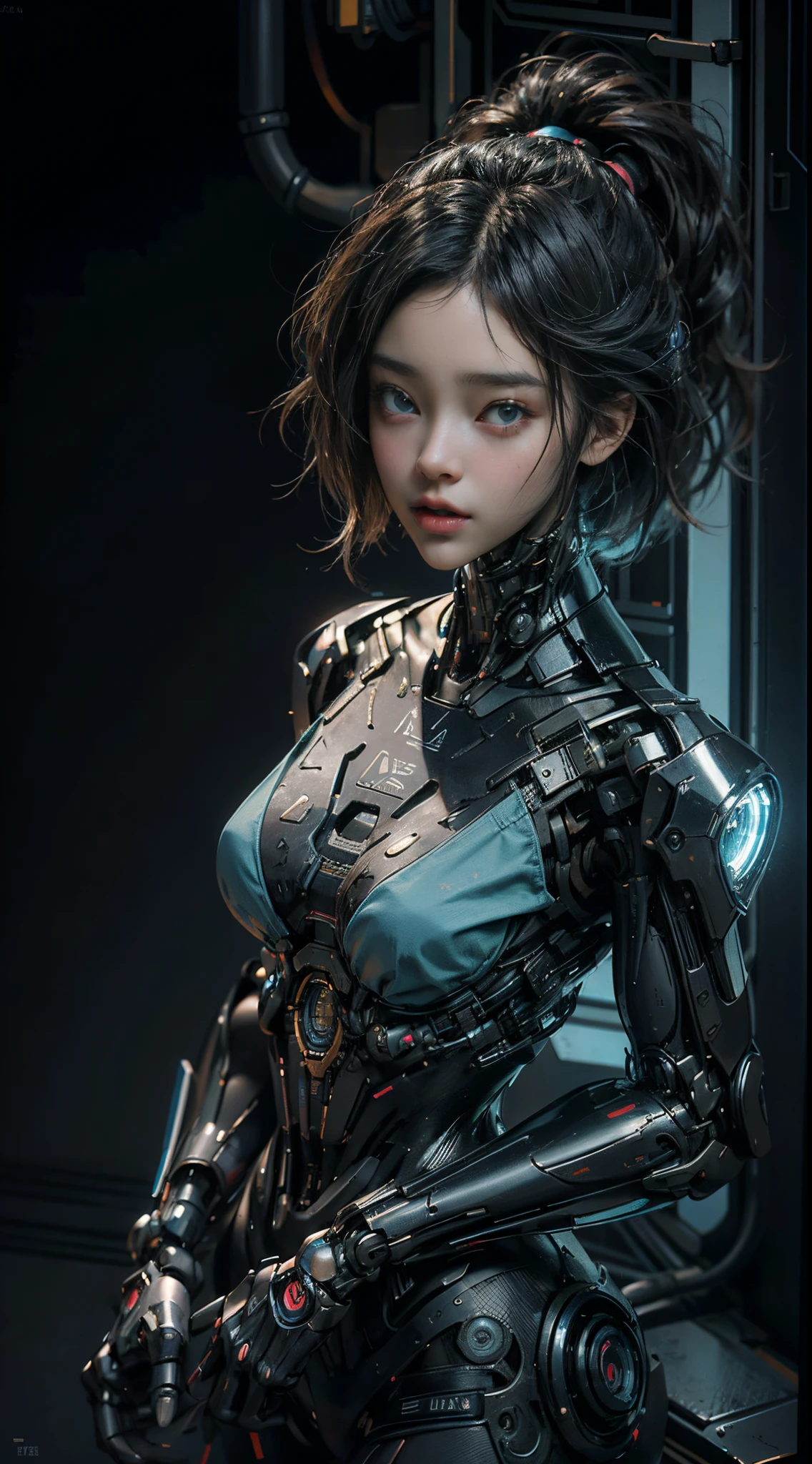 A close up of a woman in a futuristic suit with a gun - SeaArt AI