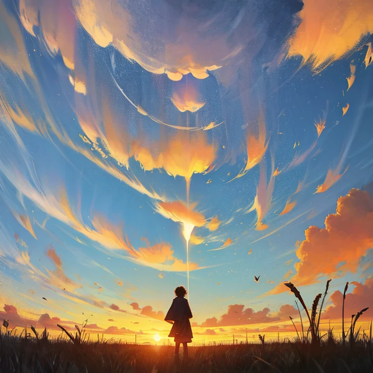 Alone, Towards the sun, Full of hope, two-dimensional painting style