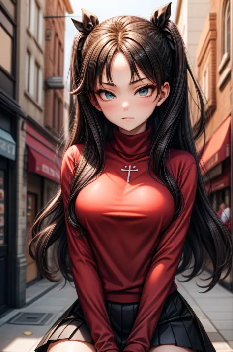 (masterpiece), best quality, expressive eyes, perfect face, 1girl, solo, rintohsaka, rin tohsaka, aqua eyes, black hair, hair ri...