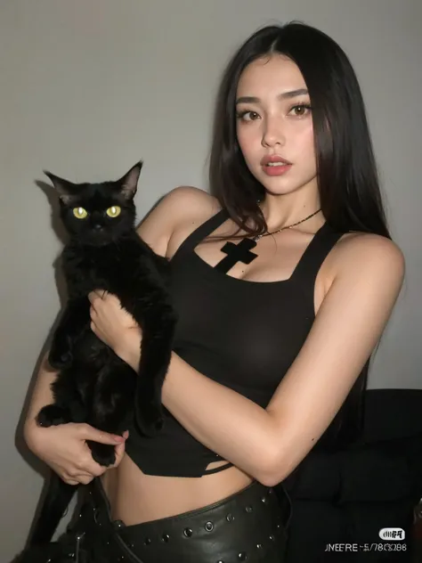 Há uma mulher com uma roupa de gato preta e um chapéu de gato preto -  SeaArt AI