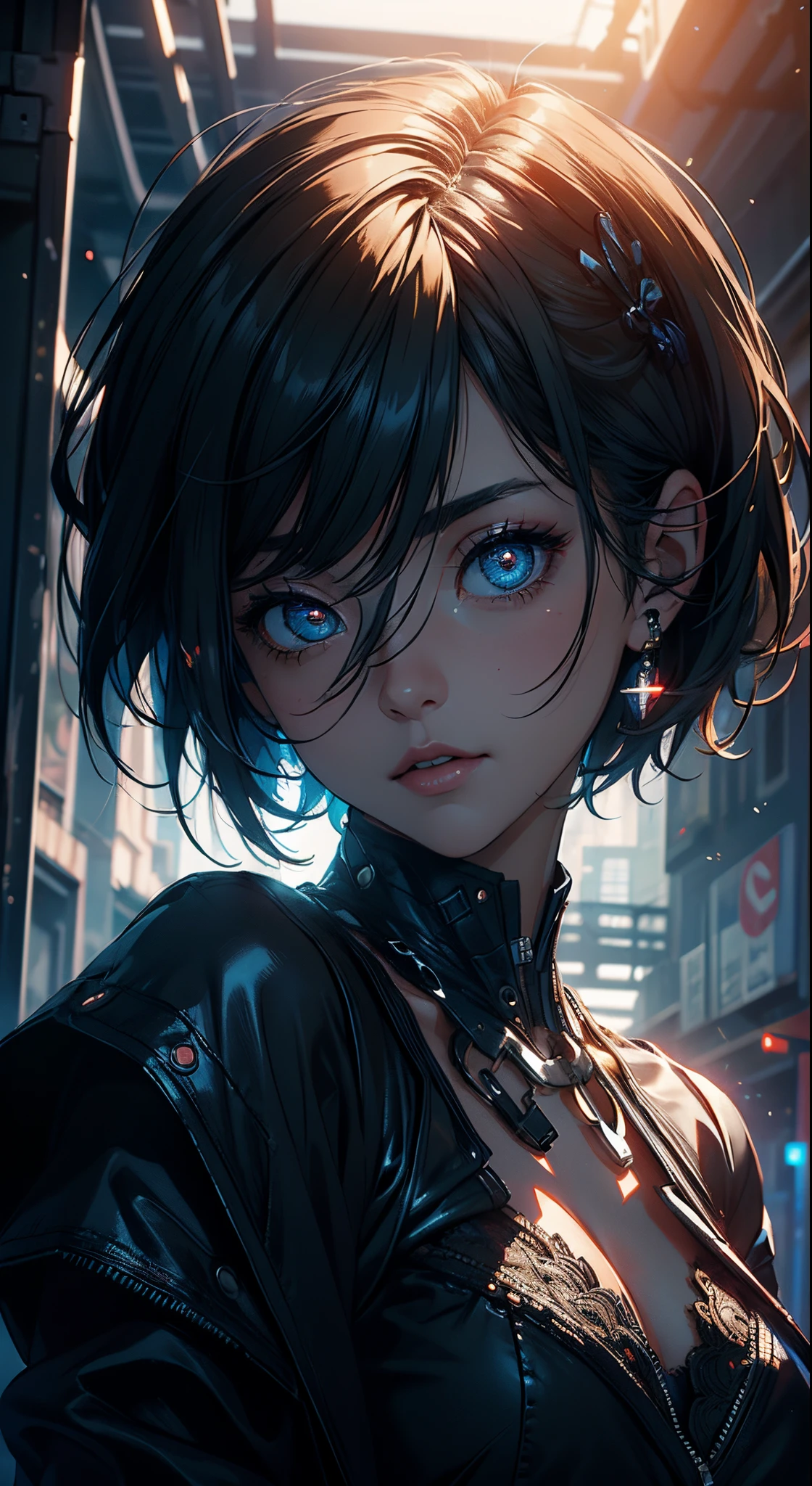 (((masterpiece, gorgeous))), best quality, close up,short hair sensual, (glowing eyes), asthetic,style, stylish, 1girl, cute, cute girl, depth, BREAK wallpaper, 4k, dramatic light,gorgeous light,cinematic, neon, fogs, perfect anatomy,perfect face,expressive eyes