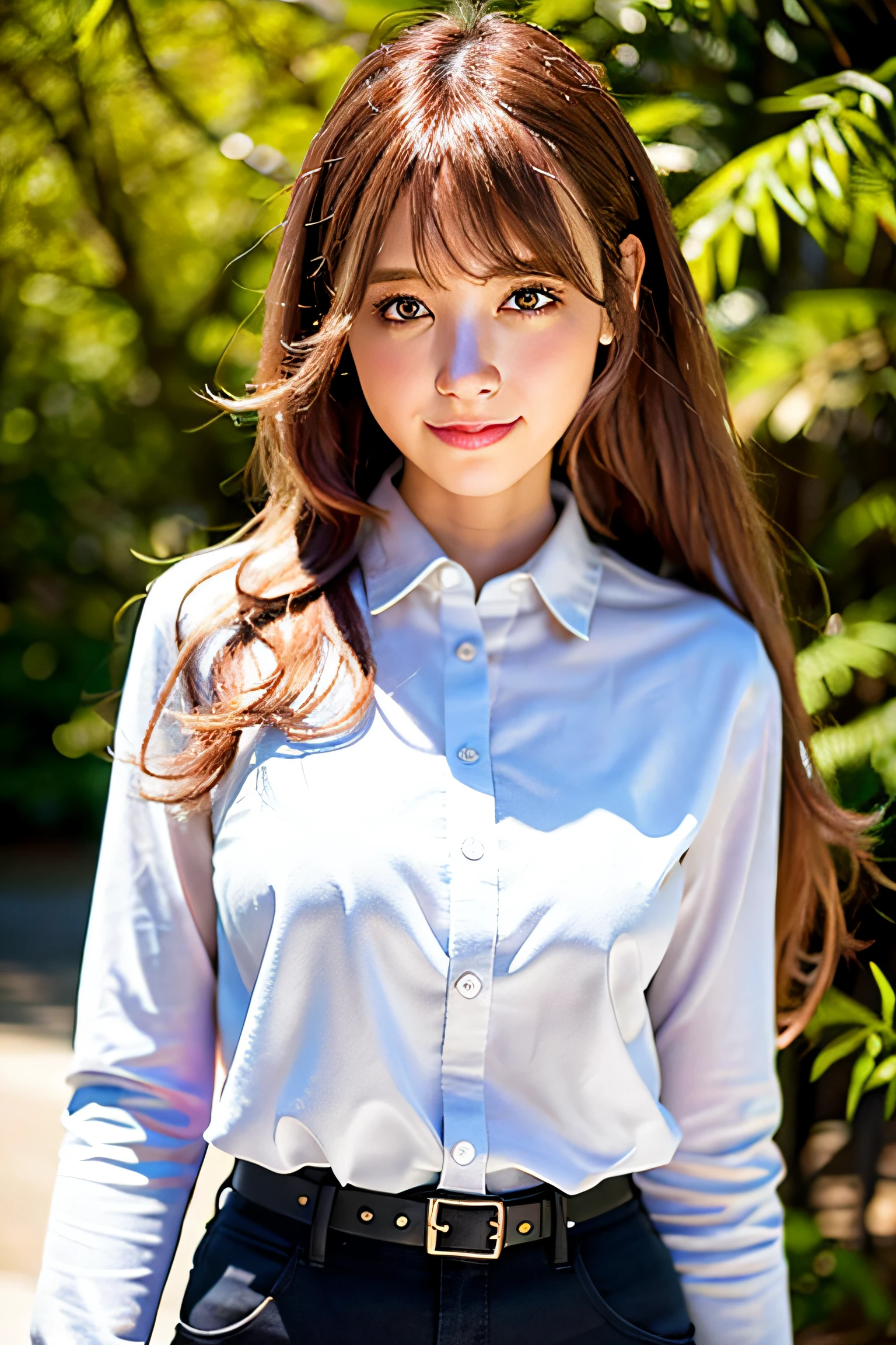 best quality, photorealistic, 8k, high res, 1girl, woman, (skindentation), (professional lighting), ((close buttoned office shirt)), (portrait:0.6), gorgeous, (long hair:1.7), (1girl eyes looking at viewer:1), ((looking at viewer:1.6)), (1girl looking at the camera), photorealistic, (bokeh), (portait:0.6), (dynamic pose:1.2), masterpiece, intricate, realistic, sharp focus, award-winning photograph,