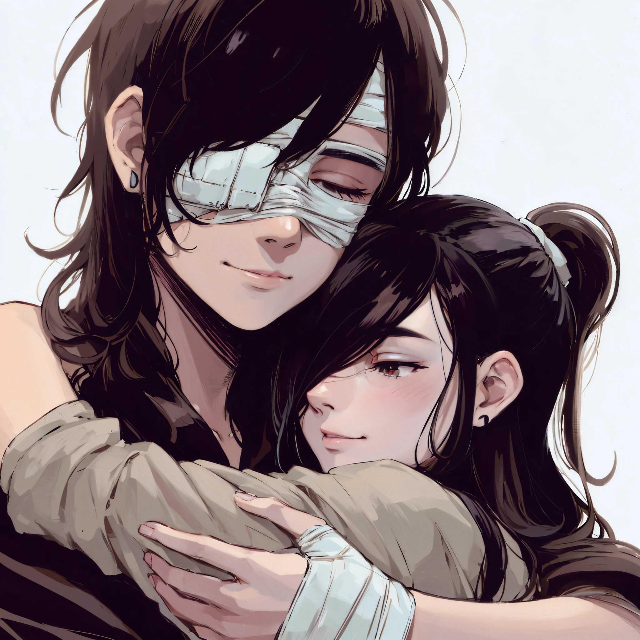 Bild im Anime-Stil von einem Paar, das sich umarmt