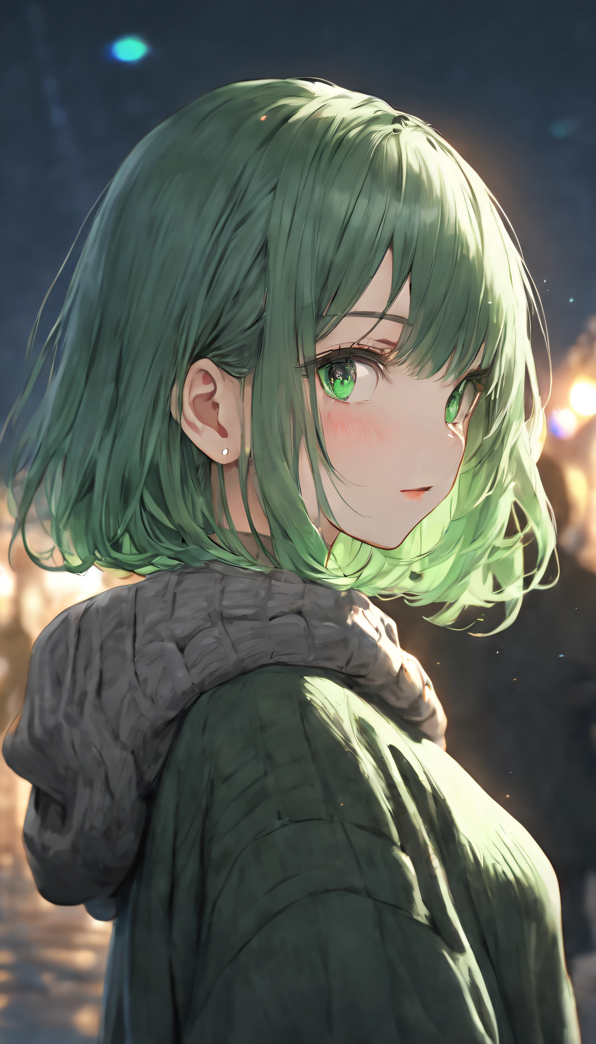 Anime girl with green hair and green eyes looking at the camera - SeaArt AI