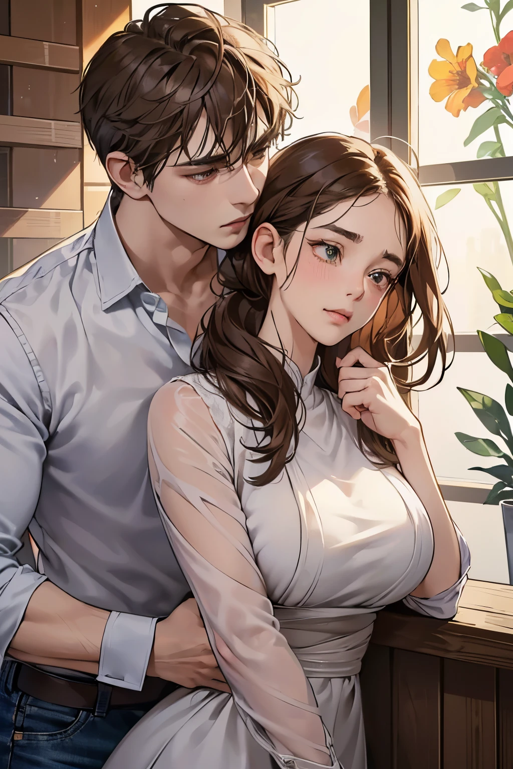 Anime couple in love by a window - SeaArt AI