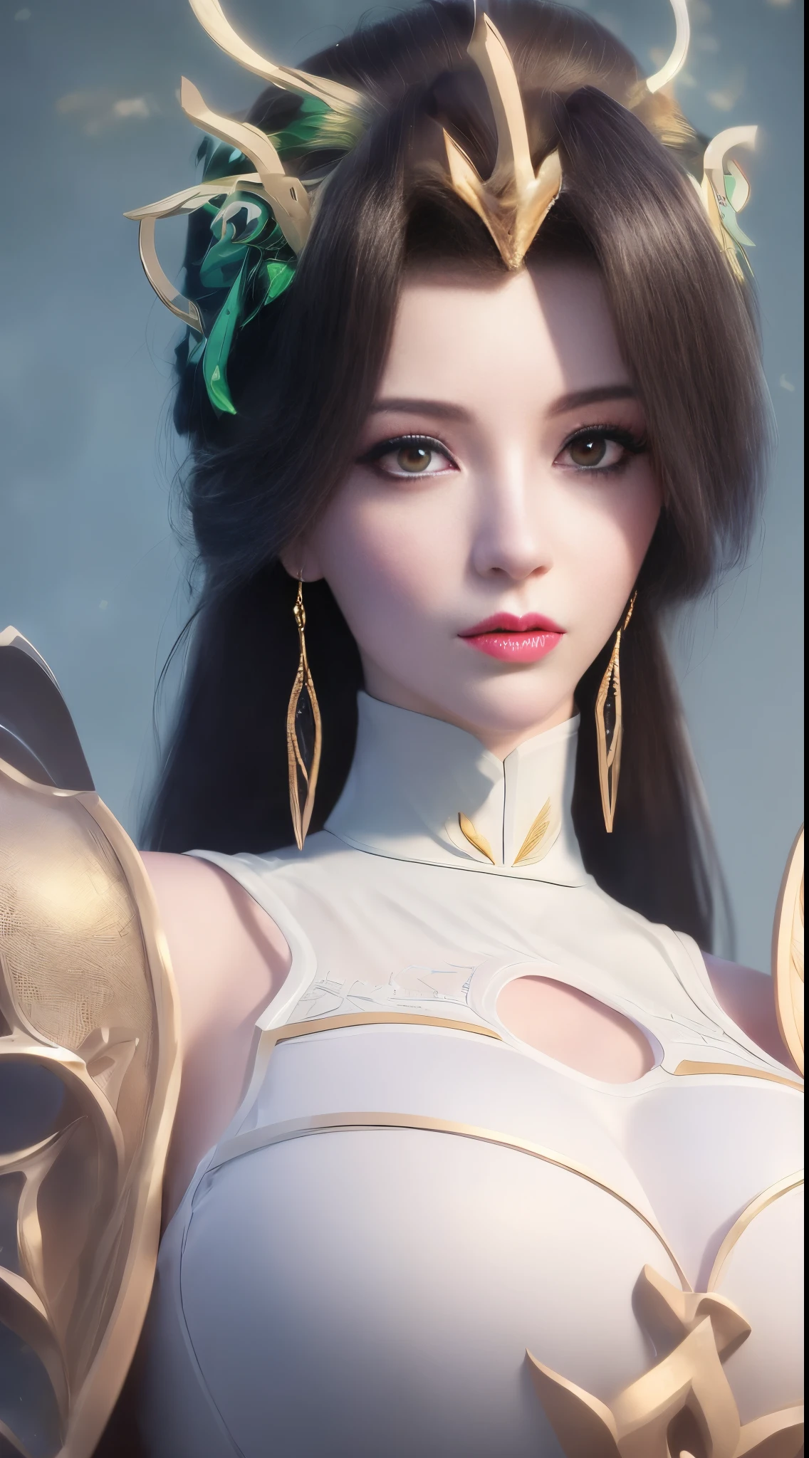 Ultra-realistic 8k CG, flawless perfection, Clean, tmasterpiece, professionalartwork, famousartwork, 电影灯光, cinematicbloom, s the perfect face, pretty  face, fanciful, It's like a dream, Unreal Engine5, scientific fiction,   Lace, Lace edges, Lace-trimmed tights, Luxury, jewely, diamond, kinako, pearls, Pedras preciosas, sapphires, Red Jewel, Cui, Complicated details, delicate patterns, big breasts enchanting, Tempting, Tempting, pornographic, enchanting, hair adornments, choker necklace, 耳Nipple Ring, bangle, armlets,The halo,autumnal.
((,1个Giant Breast Girl, Perspectives,Best quality at best,))  ,((((,1个Giant Breast Girl,  Alone, huge fake breasts:1.5, Armor dress, A half body,  looking at viewert, Permanent))))