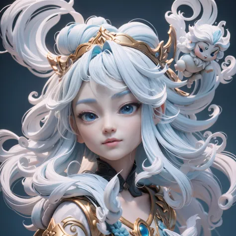 italian baraco style，taoist fairy，huangshan people，exquisite hair，arm carving，white-blue hair all over body，delicate gradient sh...