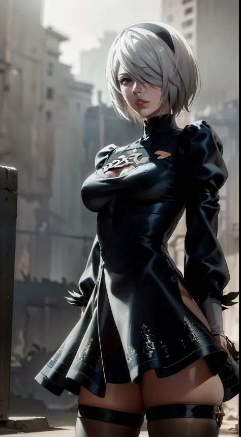 Detalhes realistas, Holding a Japanese sword in hand..., Black Short Skirt, the anime, (Based on nier automata) the perfect body...
