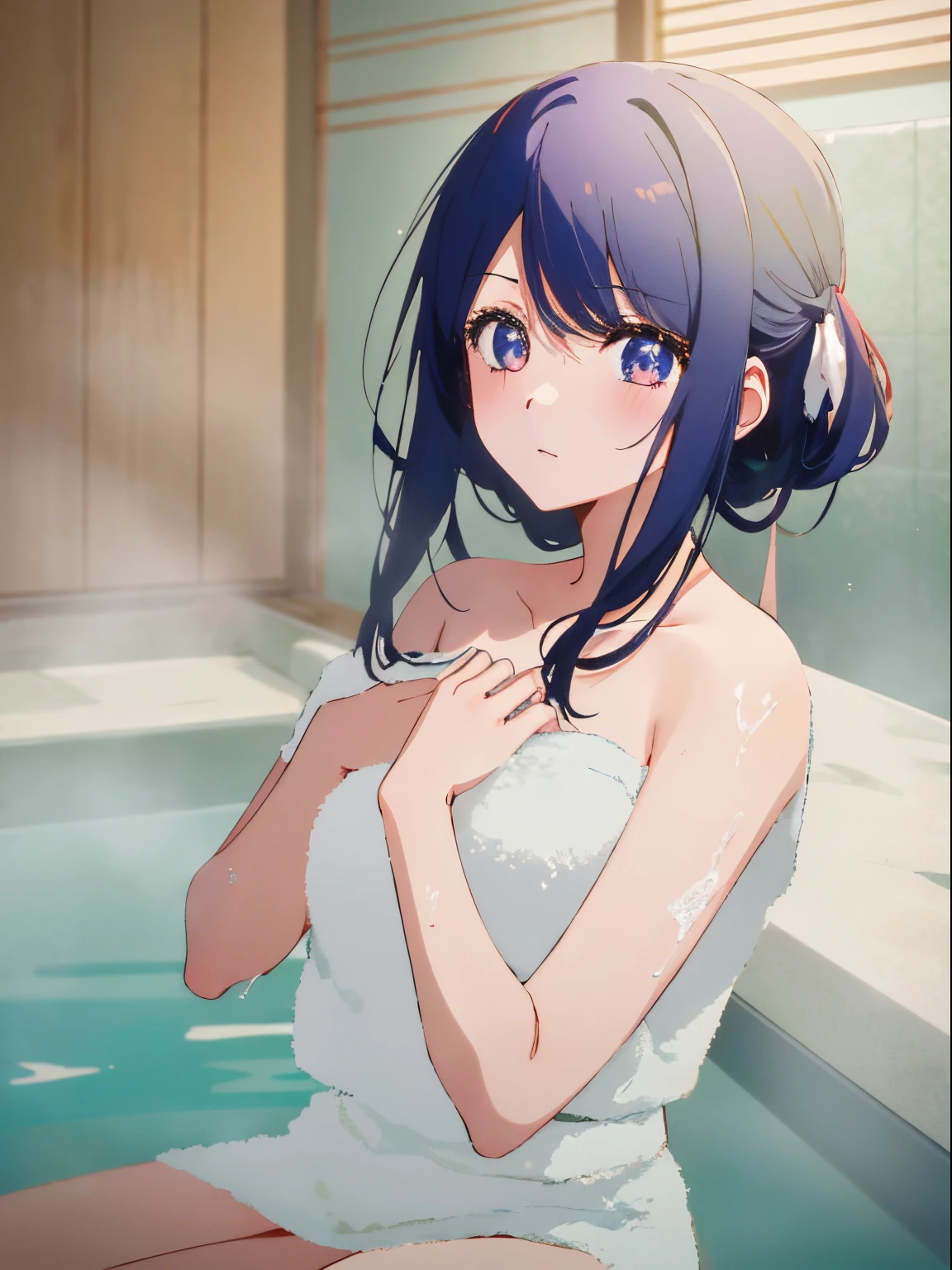 Anime girl in a white dress sitting in a pool - SeaArt AI