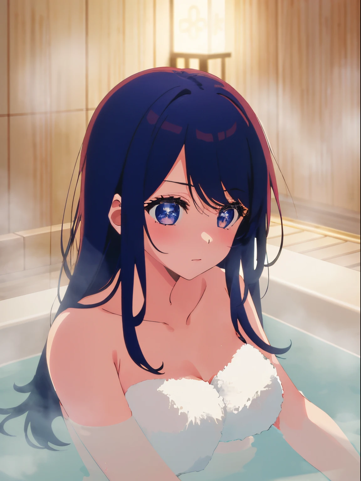 Anime girl in a bathtub with blue eyes and long hair - SeaArt AI