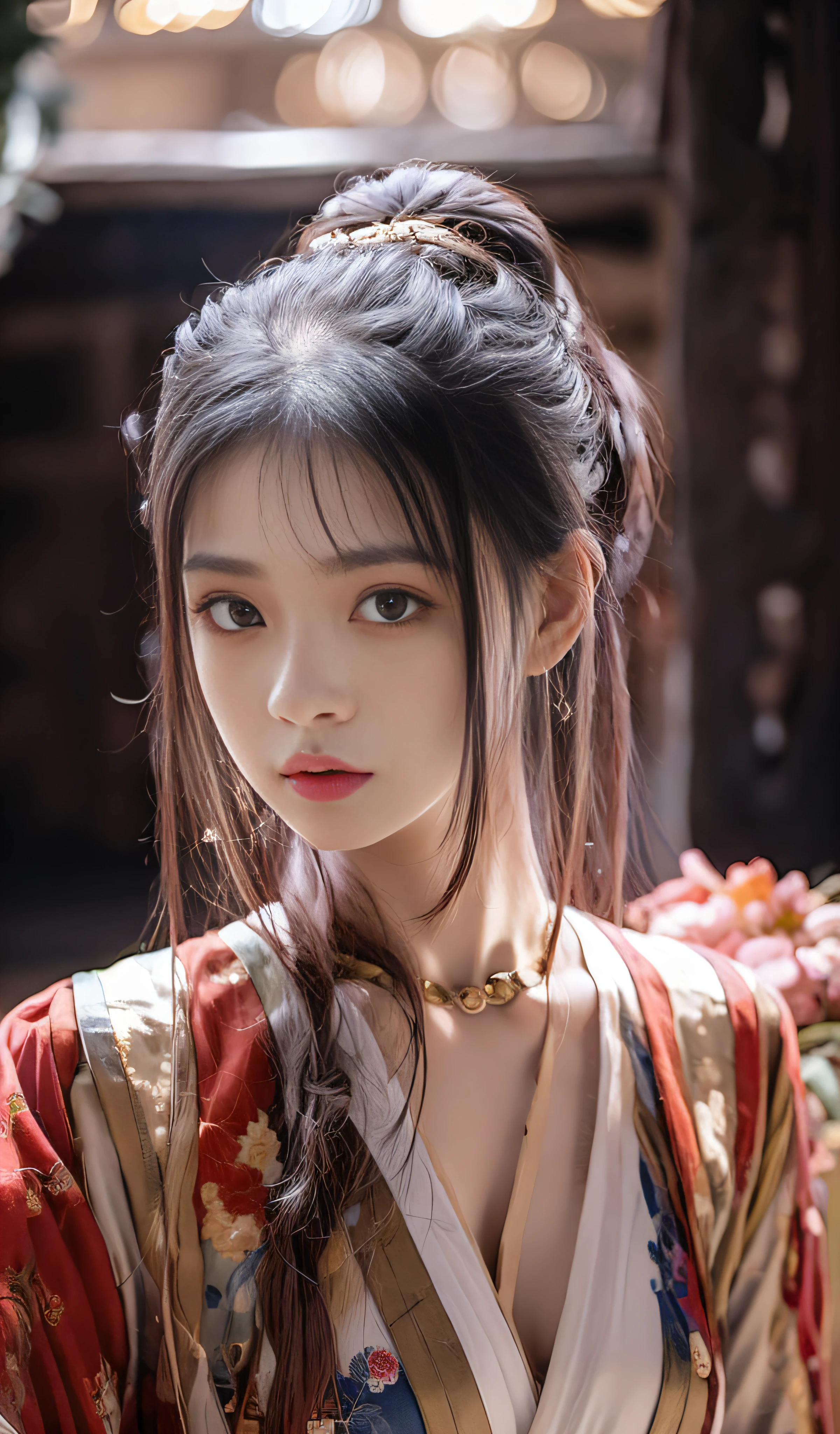 Best Picture Quality，Masterpiece，High- sharpness，Fairy style，1 female character，Gorgeous Hanfu，A beautiful face，Charming eyes，gorgeous hairstyle。