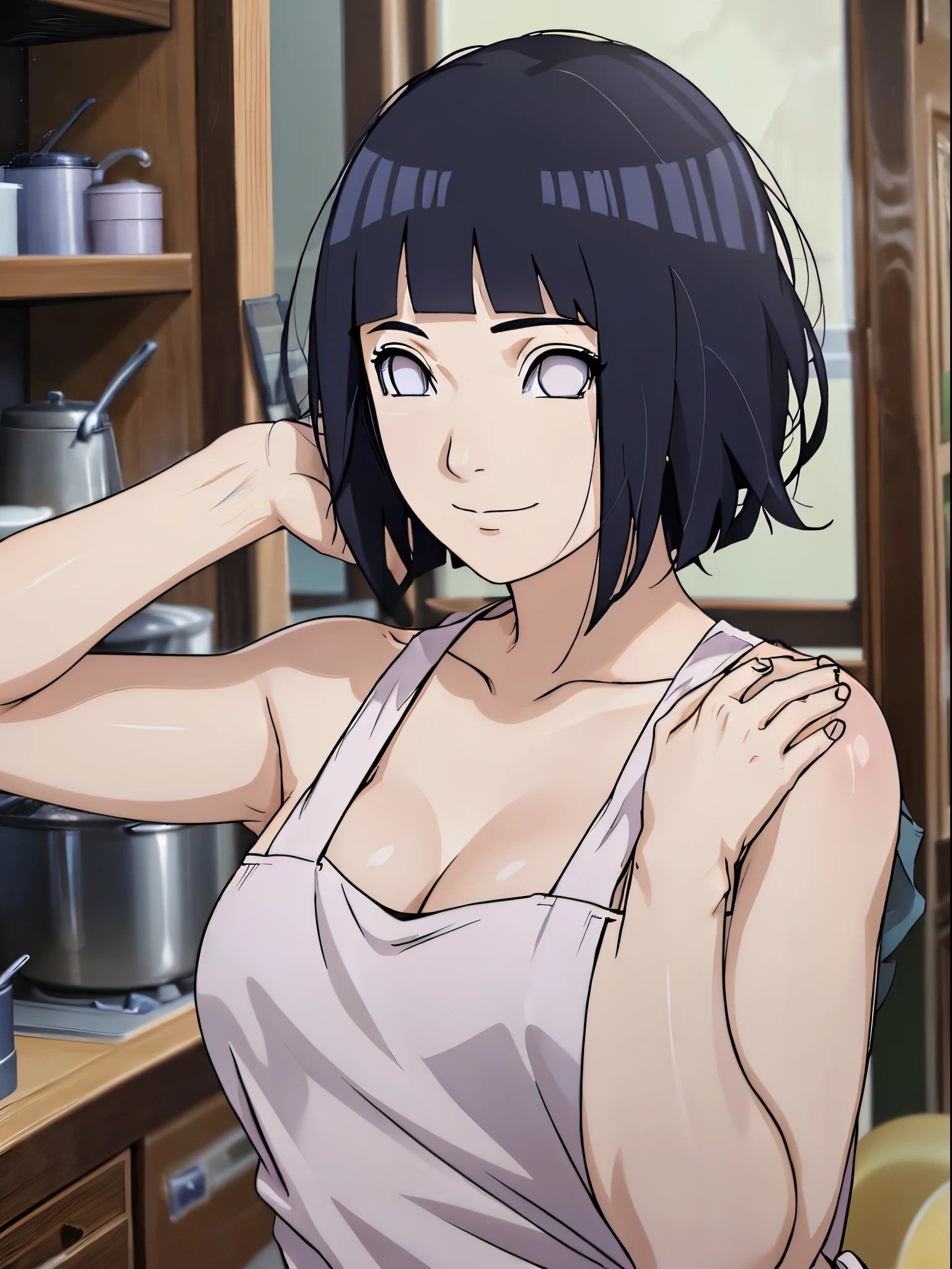 Anime girl in a kitchen with a pot and pan in the background - SeaArt AI