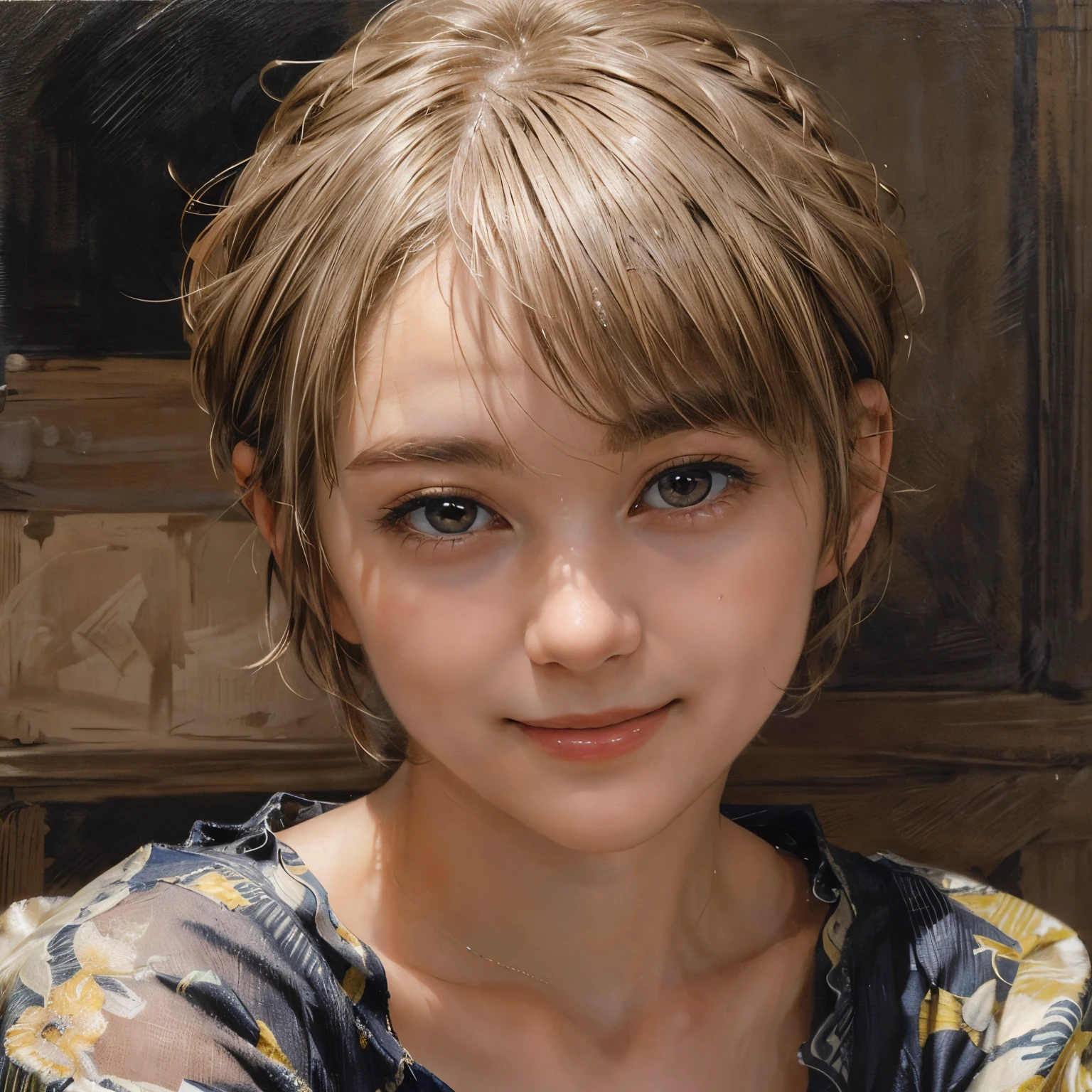 102
(a 20 yo woman,is standing), (A hyper-realistic), (high-level image quality), ((beautiful hairstyle 46)), ((short-hair:1.46)), (Gentle smile), (Keep your mouth shut), (trompe l'oeil), ((trickart))