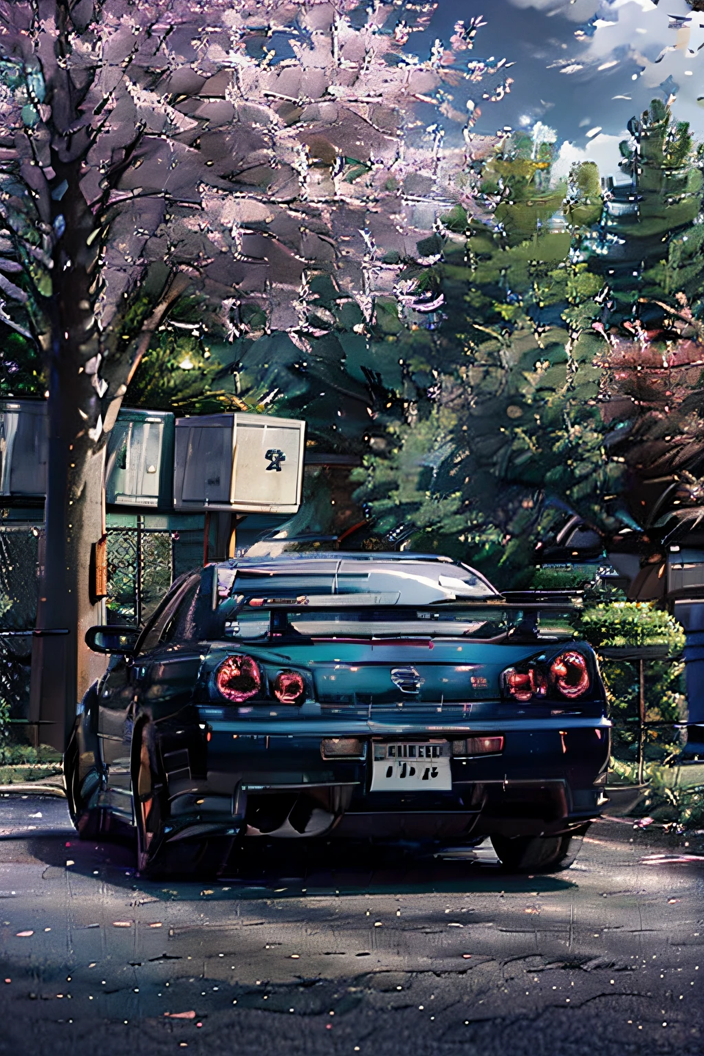 une Nissan GTR roule sur la route, nissan rtm r34, couleur de la voiture noire, saison d'automne, les feuilles tombent