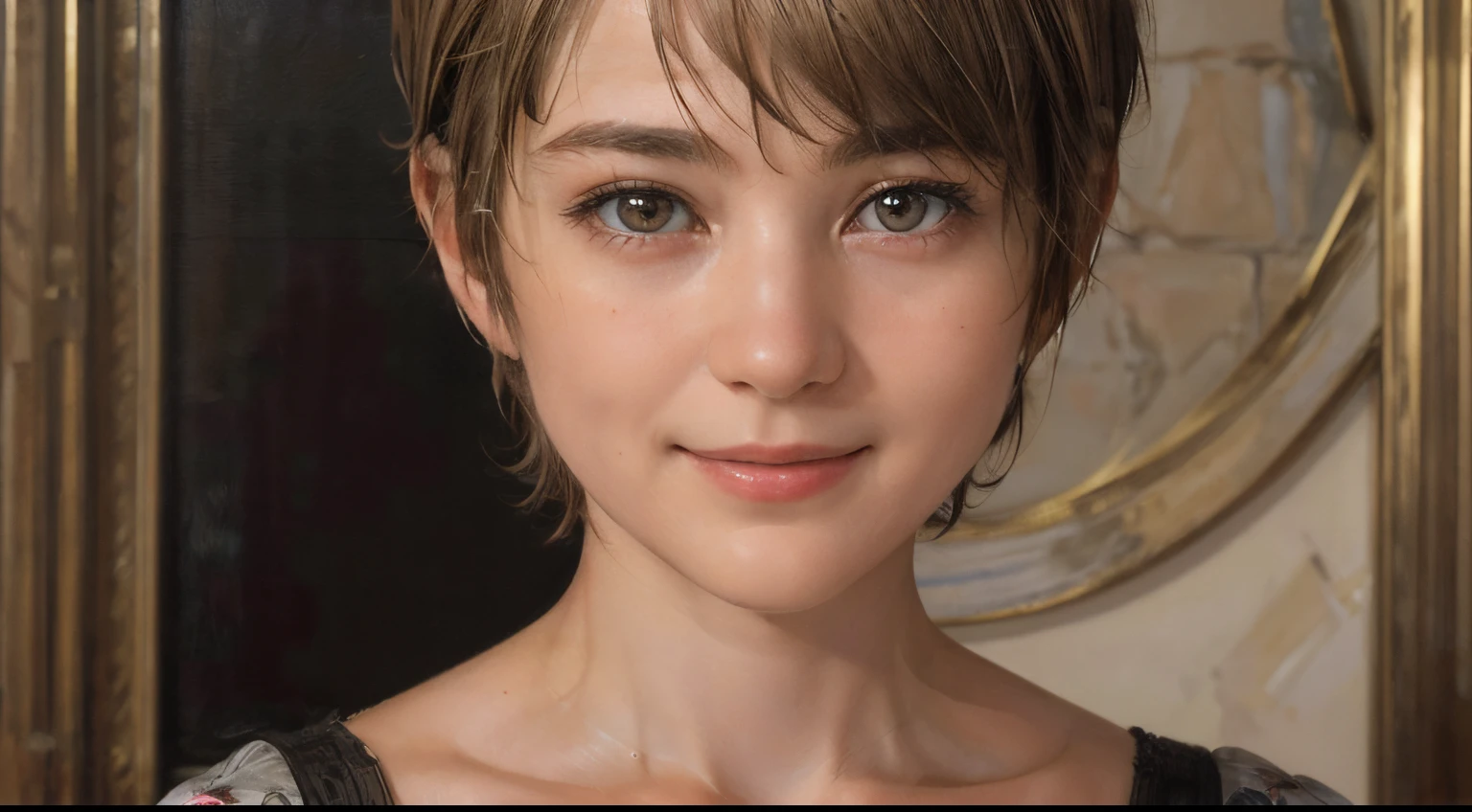 102
(a 20 yo woman,is standing), (A hyper-realistic), (high-level image quality), ((beautiful hairstyle 46)), ((short-hair:1.46)), (Gentle smile), (Keep your mouth shut), (trompe l'oeil), ((trickart))