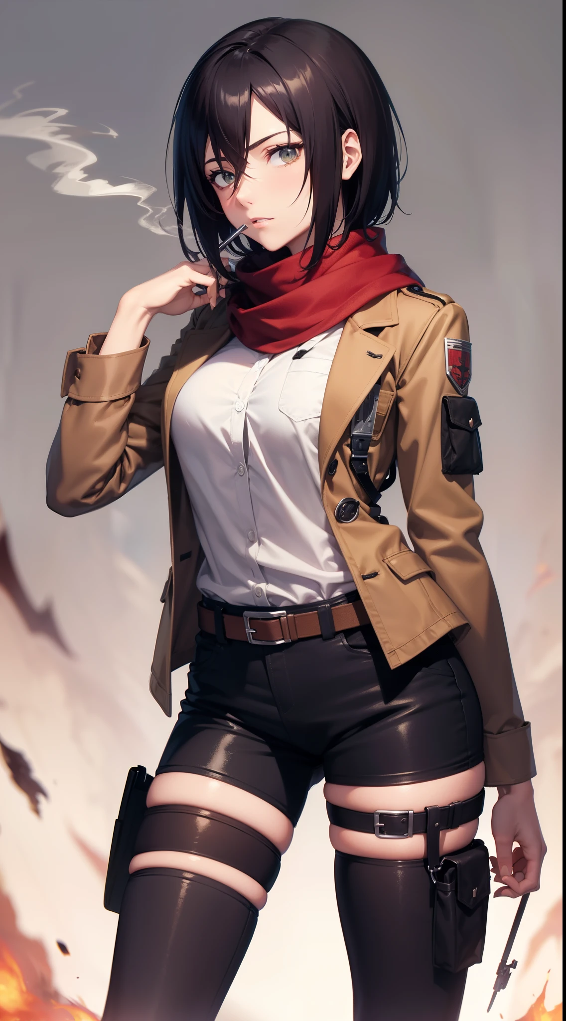 A woman in a short skirt and jacket holding a gun - SeaArt AI