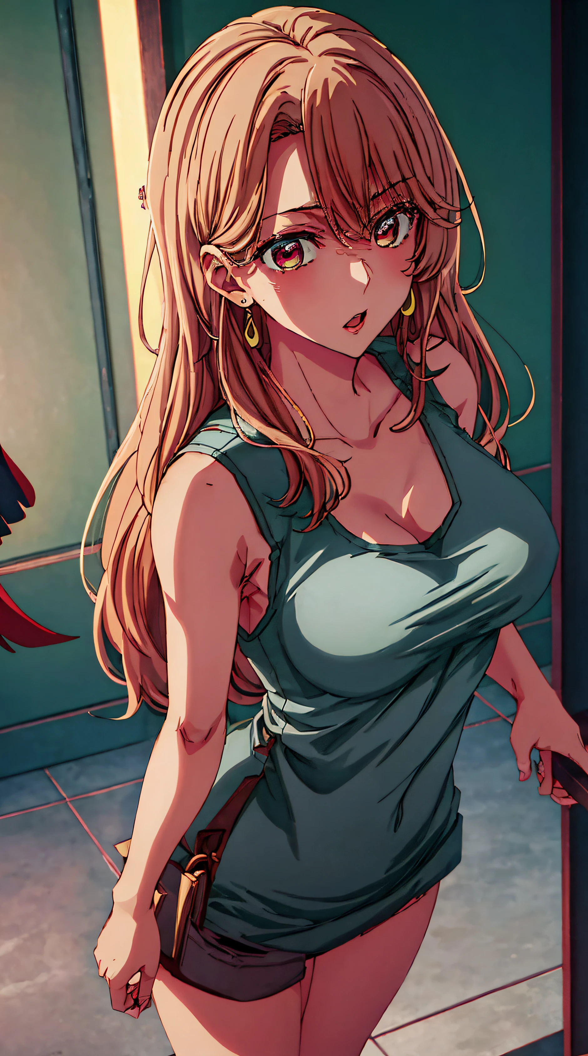 Anime girl aux cheveux longs et aux gros seins debout dans une salle de  bain - SeaArt AI