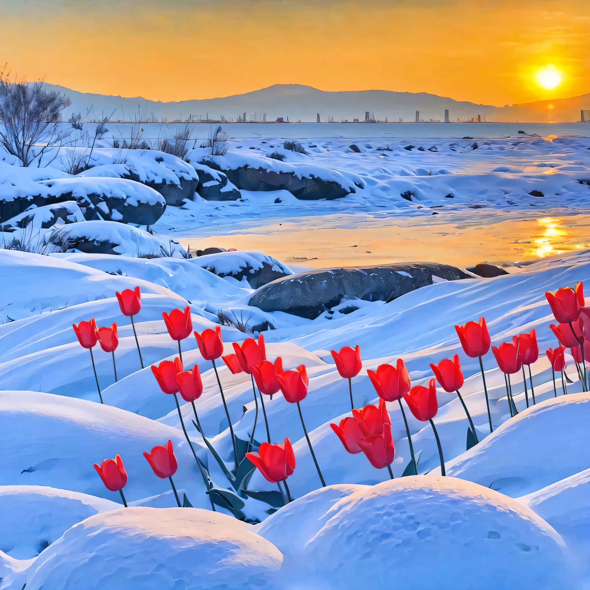 Summer, seaside, beach, transparent pebbles, transparent, luminous, colorful, ultra-wide angle 8K, high-definition, large aperture, volume light, exposure 2, macro, ultra-clear image quality, ultra-high definition

This winter, when it snows, I will show you how tulips in the snow look like at sunset, with blue sky and white clouds, large aperture, high-definition depth of field, and real scenery, 2