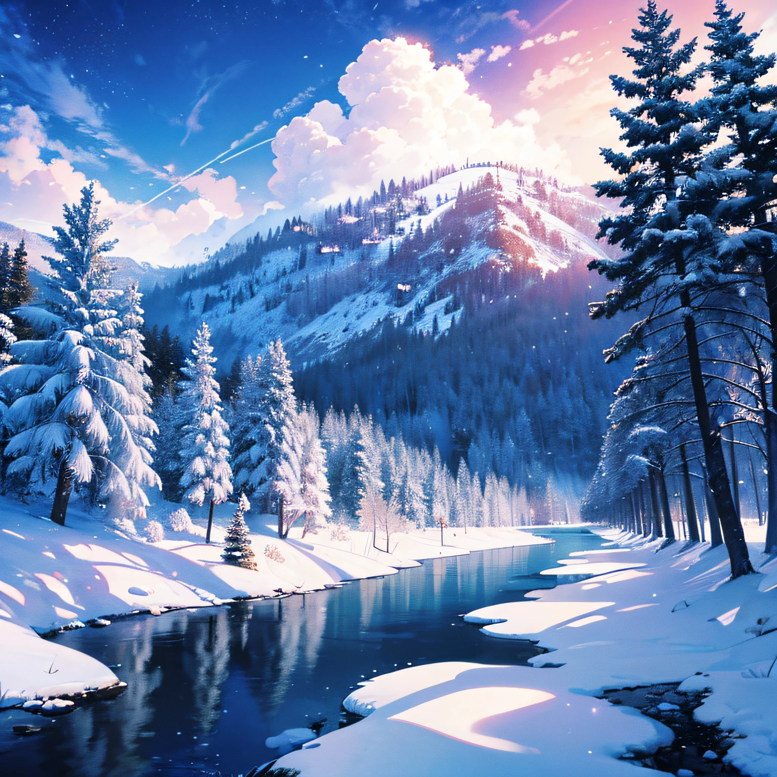 AI generated A charming countryside covered in a blanket of freshly fallen  snow at night. Fantasy landscape anime or cartoon style, seamless looping  4k time-lapse virtual video animation background 38997088 Stock Video
